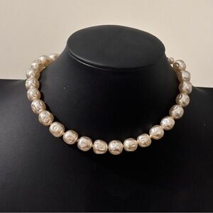 Vintage Japan glass faux pearl necklace 16”